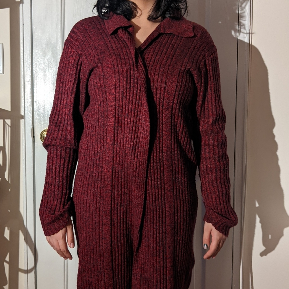 Black and Red Knee Length Shrug